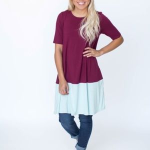 Color Block Berry/Aqua Swing Tunic by Agnes Dora